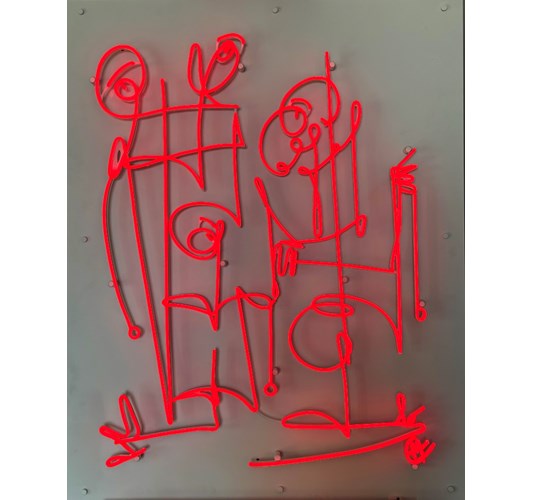 Michael Ahlefeldt - "Den standhaftige tinsoldat og konen", 2025 - Light installation - 110 x 88 cm, 43 x 34 in