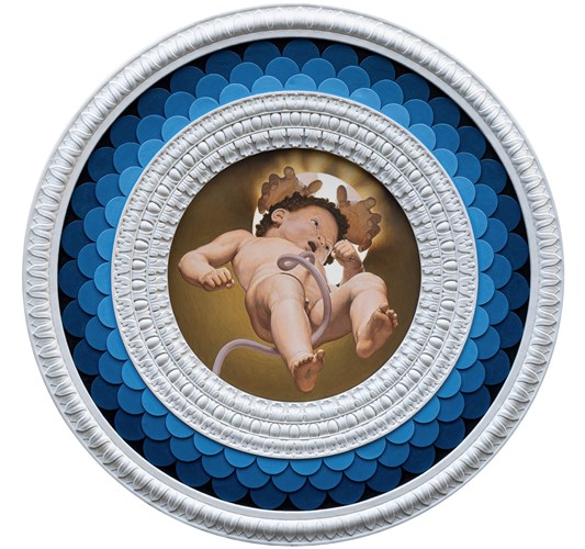 Lorenzo Tonda - “The Most Beautiful Place I” 2025 - Acrylic on wood framed in ceramic plaster - 72 cm in diameter, 28 in in diameter