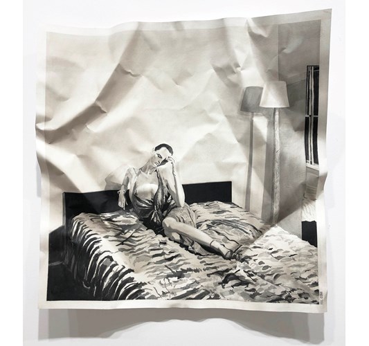 William Powhida - "YSL 2015" 2018 - Acrylic, graphite and watercolor on paper mounted on aluminum - 89 x 89 cm, 35 x 35 in