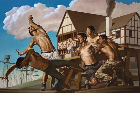 Nicola Verlato - “The Assassination of Christopher Marlowe/P.P.Pasolini” 2022 - Oil on linen - 200 x 300 cm, 79 x 118 in