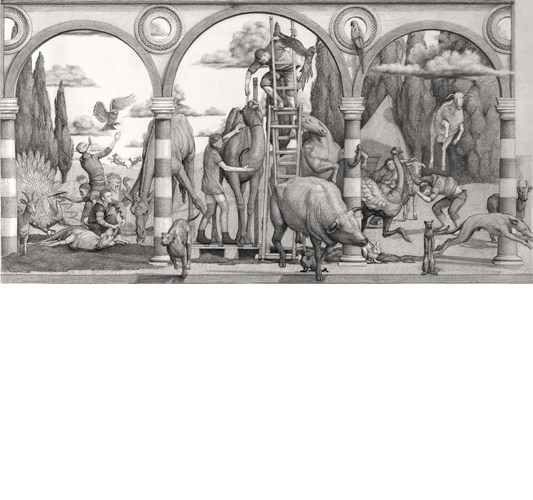 Lorenzo Tonda - A New Zoological Vision, 2025 - Pencil on paper - 34 x 64 cm, 13 x 25 in