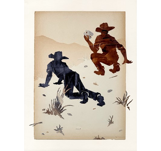 Jed Webster Smith - "Shellacked Cowboy XXXVI" 2024 - Shellac ink on vintage paper mounted to panel - 41 x 31 cm, 16 x 12 in