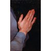 German Tellez - German Tellez "Praying hands #4" (gray sweater), 2025 - Oil on linen - 35 x 22 cm, 14 x 9