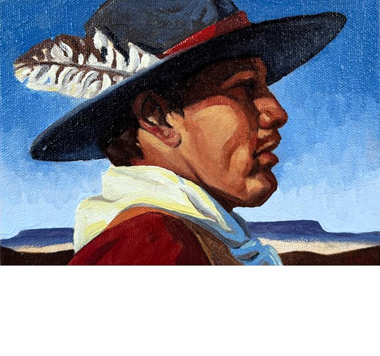 Jed Webster Smith - "Searching for Strays" 2025 - Oil on canvas panel, 13 x 18 cm, 5 x 7 in - Framed in handmade walnut frame with double oak splined mitered joints