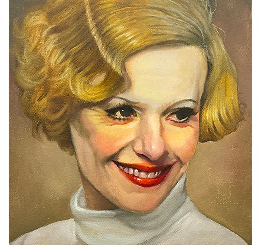 Barnaby Whitfield - "He really thought he did something there" 2025, - Oil on canvas, - 5 x 15 cm, 6 x 6 in