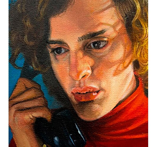 Barnaby Whitfield - "I once had full lips and a rotary phone (it was an insurmountable distance, an unfathomable chasm between us)" 2025, - Oil on canvas, - 15 x 15 cm, 6 x 6 in