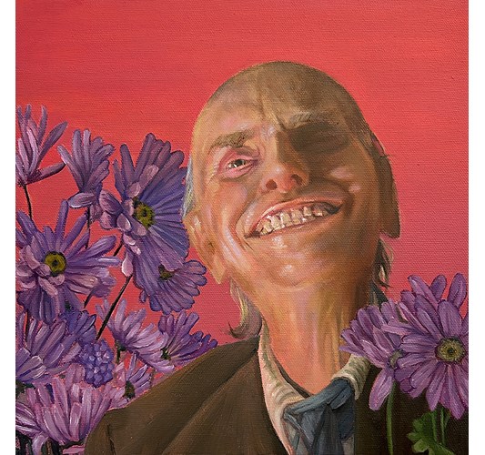 Barnaby Whitfield - "Jimmy Hoffa Jokes (nothing but flowers)" 2025, - Oil on canvas, - 20 x 20 cm, 8 x 8 in