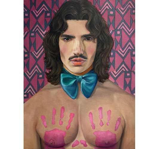 Barnaby Whitfield - "You as if you coulda shoulda woulda been (artist portrayal of Peter Demas)", 2025 - Oil on canvas, - 28 x 36 cm, 11 x 14 in