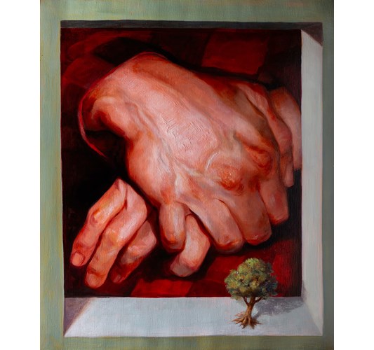 German Tellez - German Tellez ”Hideout”, 2025 - Oil on linen - framed 48 x 41 cm, 19 x 16 in