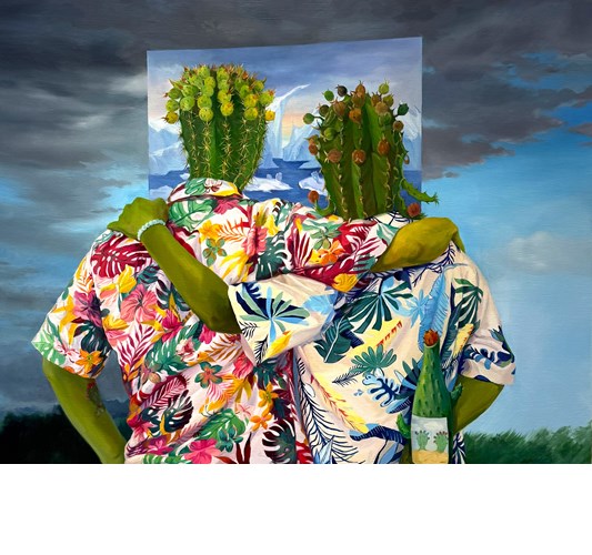 Jingyi Wang - "Side by Side" 2025, - oil on linen, - 80 x 100 cm, 31 x 39 in