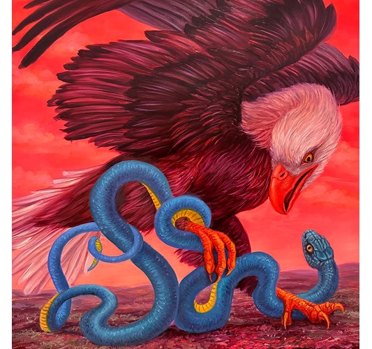 Angela Gram - ”Blood Eagle” 2026 - Oil on panel, - 41 x 41 cm, 16 x 16 in