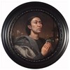 Carl Dobsky - "Portrait of a Young Man (iPrayer)" - Oil on panel, - dia. 31 cm, 12 in