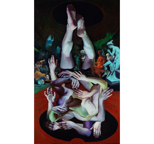 German Tellez - "Study for a Fall" 2026, - Oil on linen, - 152 x 91 cm, 60 x 36 in