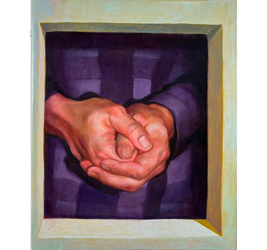 German Tellez - "Secret" 2025, - Oil on linen, - 30 x 25 cm, 12 x 10 in