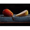 Works by - Julia Hochbaum ”Birnen/Pears” 2025, - Oil on Wood, - 18 x 24 cm, 24 x 36 in