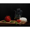 Works by - Julia Hochbaum ”Tomatoes and Mozzarella” 2025, - Oil on Canvas, - 55 x 70 cm, 22 x 28 in