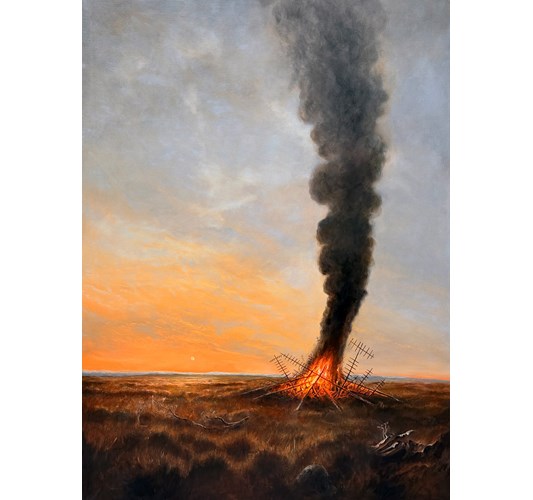 Jacob Dahlstrup Jensen - "Signal Fire" 2026, - oil on linen, - 140 x 100 cm, 55 x 39 in