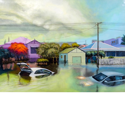 Monica Whalley - "Flood 8" 2026, - oil on linen, - 70 x 93,5 cm, 28 x 37 in