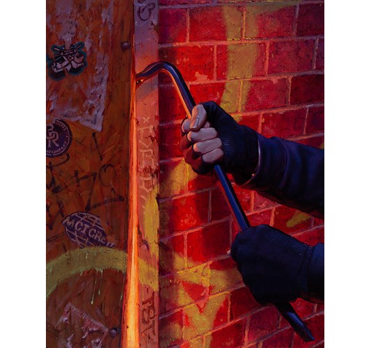 Taylor Schultek - "Breaking In" 2026, - oil on panel, - 51 x 41 cm, 20 x 16 in