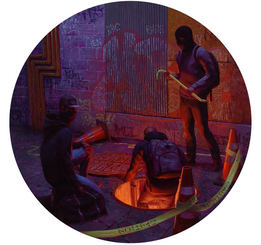 Taylor Schultek - "Subterraneans" 2026, - oil on birch panel, 91 cm i diameter - 91 cm i diameter, 36 in in diameter