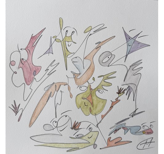 Michael Ahlefeldt - Drawing Series #1–8 2026, - Colored graphite on paper framed in oak aquarium frame with museum glass, - 30 × 30 cm, 12 × 12 in