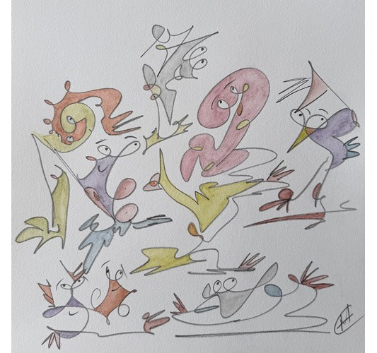 Michael Ahlefeldt - Drawing Series #1–8 2026, - Colored graphite on paper framed in oak aquarium frame with museum glass, - 30 × 30 cm, 12 × 12 in