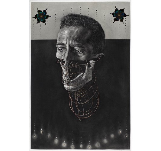 Ian Ingram - "Blueblood" 2019 - Charcoal, watercolor, and mixed media on paper - 112 x 76 cm, 44 x 30 in