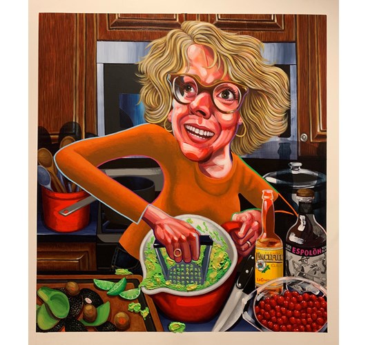Tom Sanford - Patty Making Guacamole, 2019 - acrylic on canvas - 112 x 102 cm, 44 x 40 in