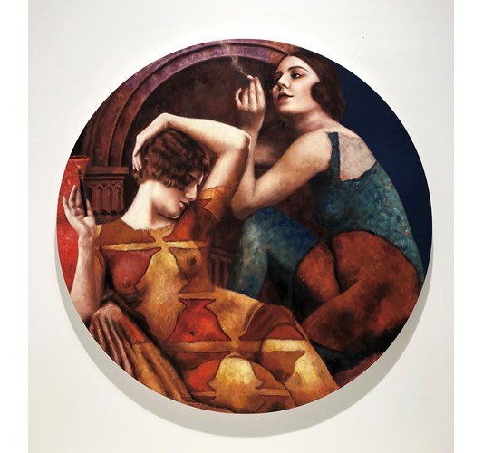 Alison Blickle - Ruminating (On Why You Can’t Do This), 2019 - oil on canvas - 114 cm across, 45 in across